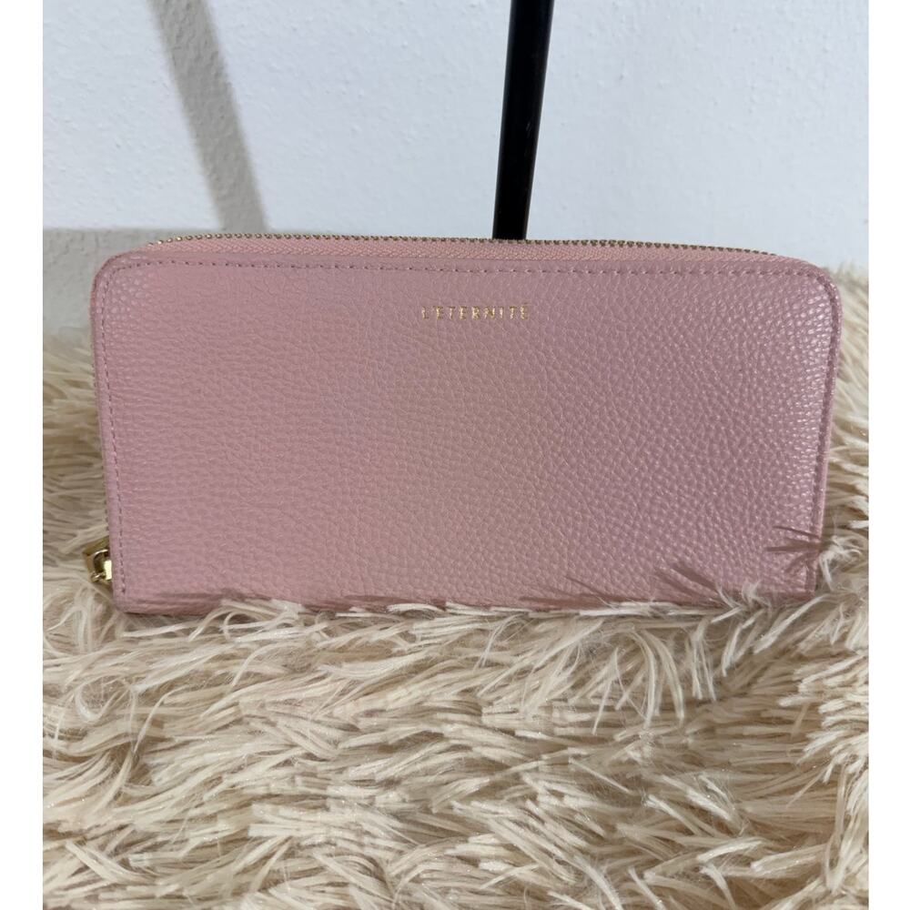 L’Éternité Blush Pink Zip Around Wallet Pebbled Faux Leather Gold Zip